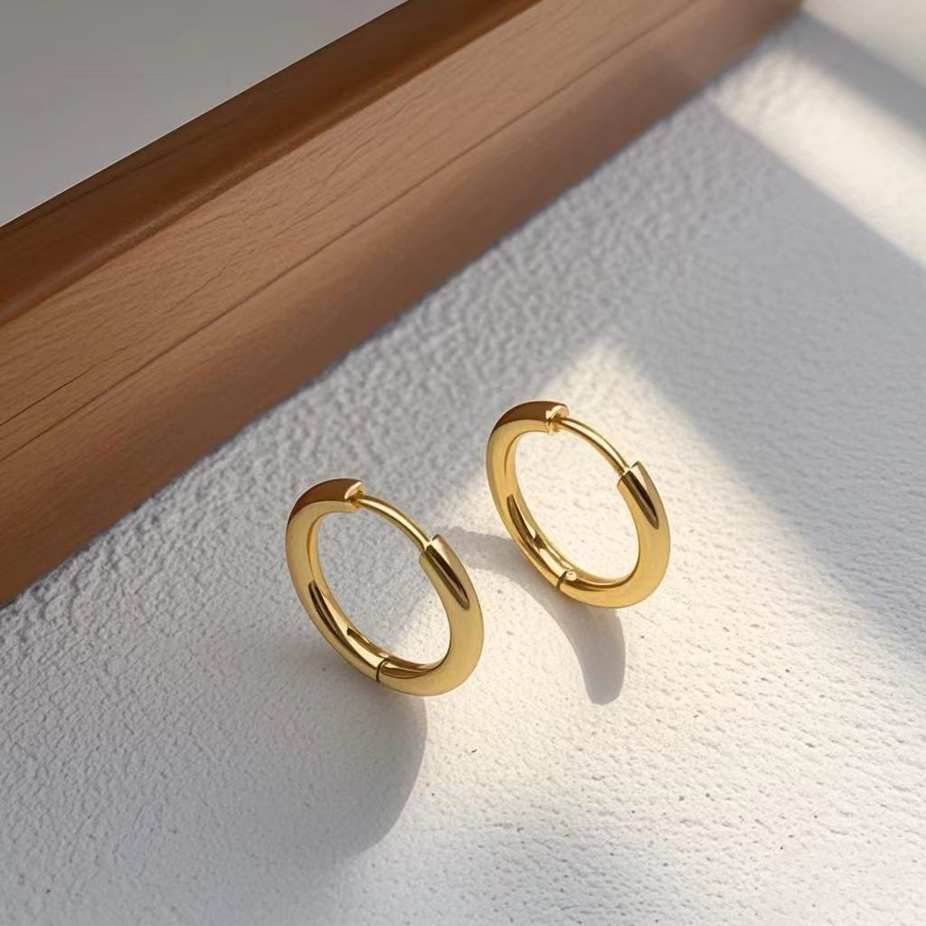 Anti Allergic 18K Golden Plated Stainless Steel Hoop Earrings